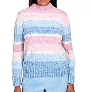 Alfred Dunner Chenille SPACE DYED Blue Pink Grey Stripe Mock Neck Top Misses XL